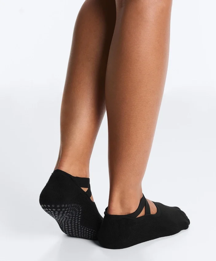2 pares de calcetines acolchados de mezcla de algodón para yoga y pilates con tiras cruzadas 2 pares de calcetines acolchados de mezcla de algodón para yoga y pilates con tiras cruzadas