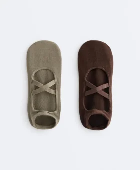 2 pares de calcetines de mezcla de algodón con tiras cruzadas para yoga y pilates
