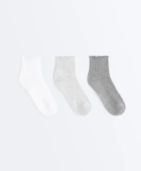 3 pares de calcetines cortos de mezcla de algodón con borde rizado 3 pares de calcetines cortos de mezcla de algodón con borde rizado