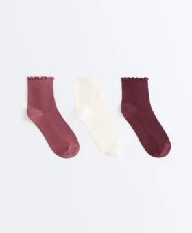 3 pares de calcetines cortos de mezcla de algodón con borde rizado 3 pares de calcetines cortos de mezcla de algodón con borde rizado