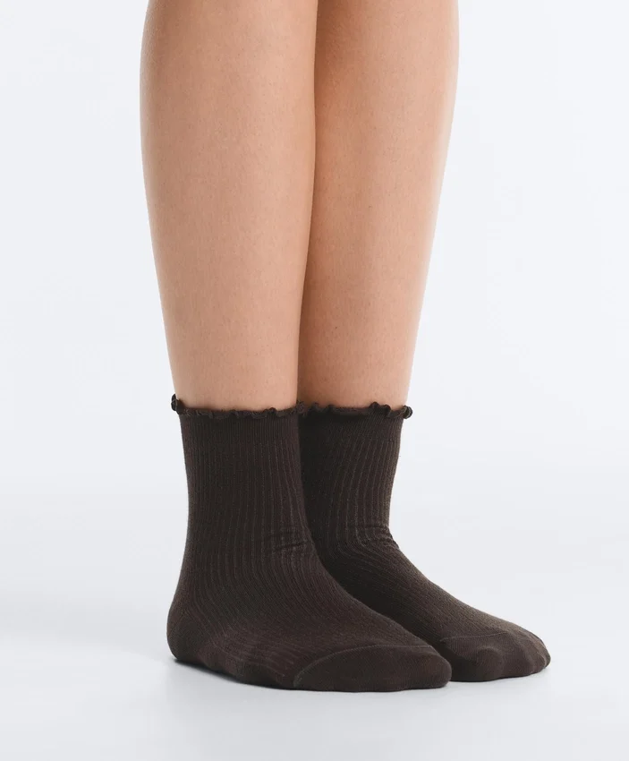 3 pares de calcetines cortos de mezcla de algodón con borde rizado 3 pares de calcetines cortos de mezcla de algodón con borde rizado