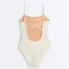 Bañador de cuello redondo de croché con textura de burbujas