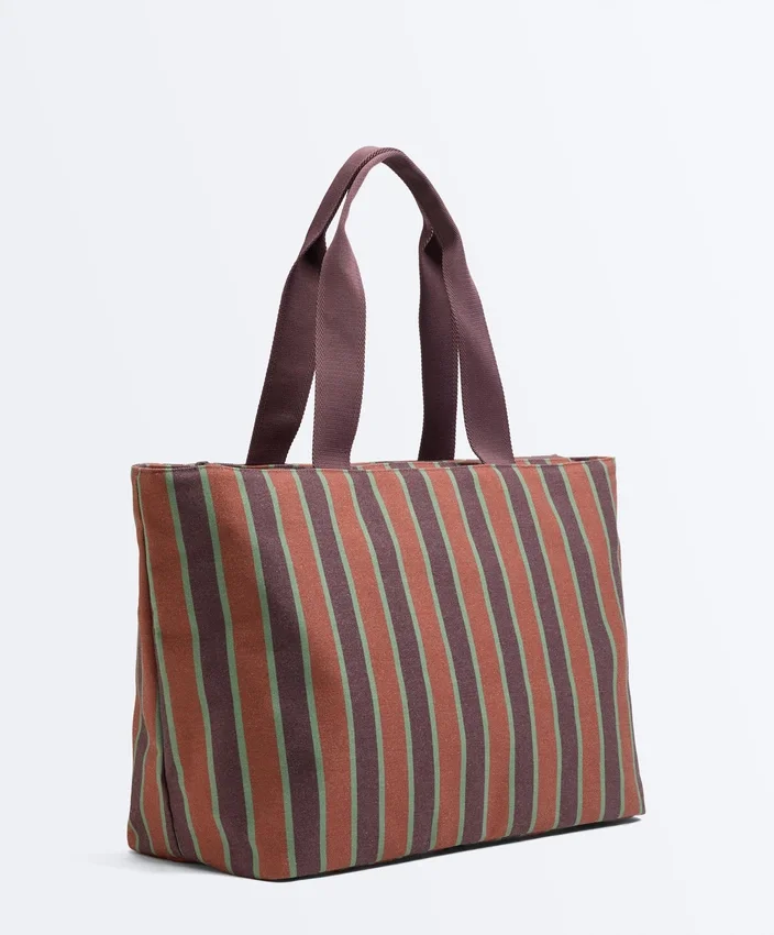 Bolso tote de lona a rayas Bolso tote de lona a rayas