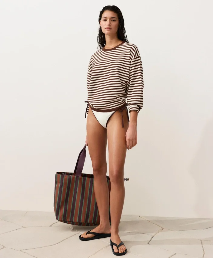 Bolso tote de lona a rayas Bolso tote de lona a rayas