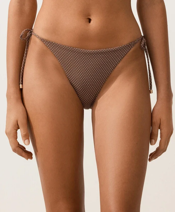 Braguitas de bikini de cobertura media con lazo y estampado de lunares pequeños Braguitas de bikini de cobertura media con lazo y estampado de lunares pequeños