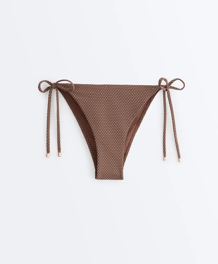 Braguitas de bikini de cobertura media con lazo y estampado de lunares pequeños Braguitas de bikini de cobertura media con lazo y estampado de lunares pequeños