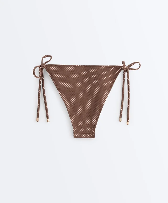 Braguitas de bikini de cobertura media con lazo y estampado de lunares pequeños Braguitas de bikini de cobertura media con lazo y estampado de lunares pequeños