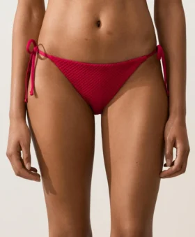 Braguitas de bikini de cobertura media con tejido de gofre y lazos