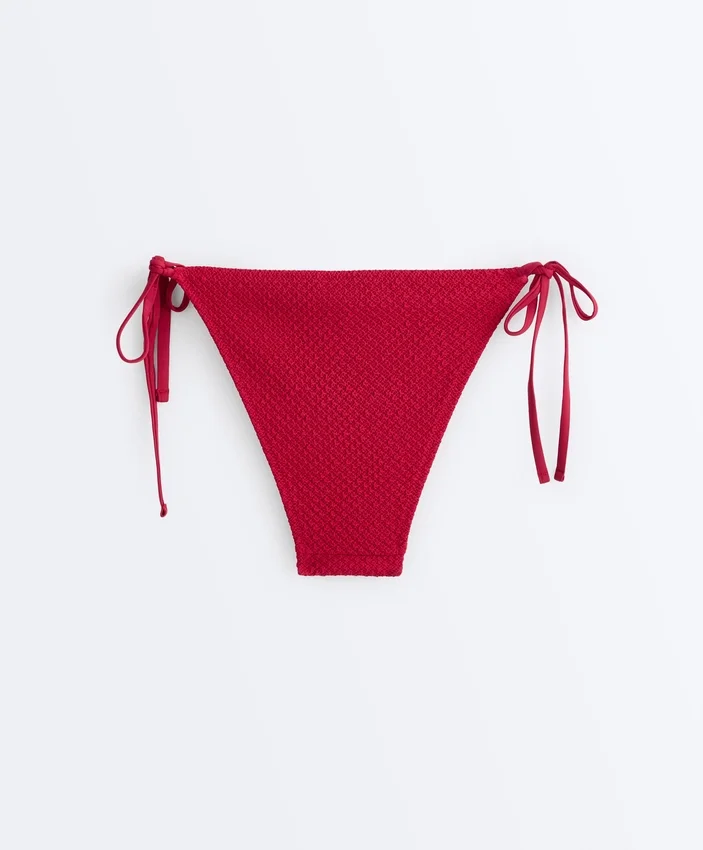 Braguitas de bikini de cobertura media con tejido de gofre y lazos Braguitas de bikini de cobertura media con tejido de gofre y lazos