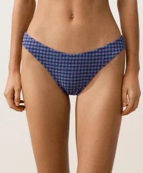 Braguitas de bikini de corte en U y cobertura media con estampado de cuadros vichy