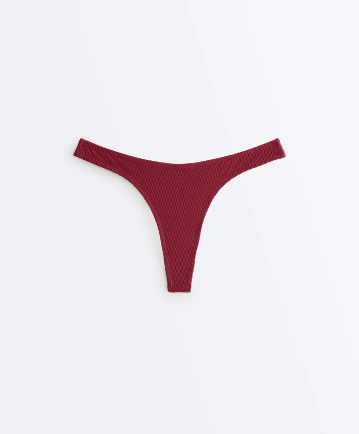 Braguitas de bikinis brasileñas con corte en U y tejido jacquard de cuadros pequeños Braguitas de bikinis brasileñas con corte en U y tejido jacquard de cuadros pequeños