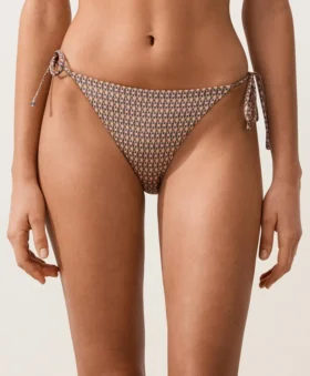 Braguitas de bikinis de cobertura media con estampado mini de hilo metálico y lazos