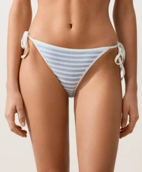 Braguitas de bikinis de cobertura media con rayas texturizadas y lazos