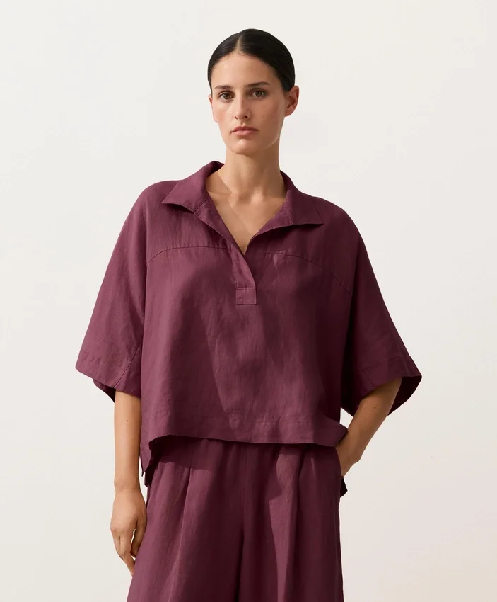 Camisas oversize de manga corta 100 % lino Camisas oversize de manga corta 100 % lino
