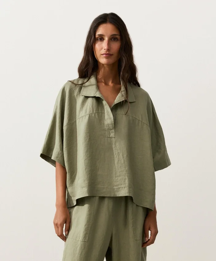 Camisas oversize de manga corta 100 % lino Camisas oversize de manga corta 100 % lino