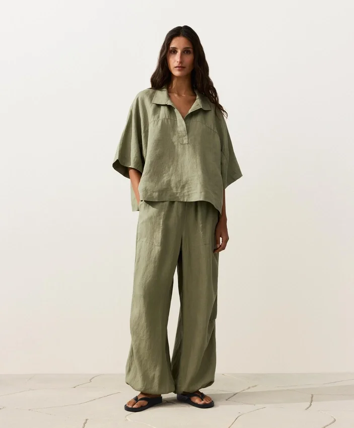 Camisas oversize de manga corta 100 % lino Camisas oversize de manga corta 100 % lino