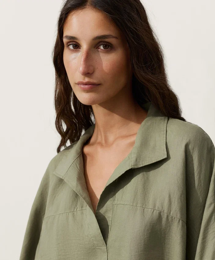 Camisas oversize de manga corta 100 % lino Camisas oversize de manga corta 100 % lino
