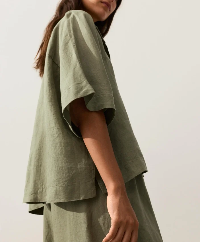 Camisas oversize de manga corta 100 % lino Camisas oversize de manga corta 100 % lino