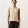 Camisas sin mangas de 100 % lino con cuello alto y botones Camisas sin mangas de 100 % lino con cuello alto y botones