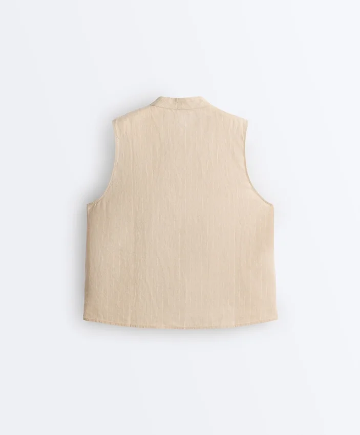 Camisas sin mangas de 100 % lino con cuello alto y botones Camisas sin mangas de 100 % lino con cuello alto y botones