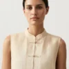 Camisas sin mangas de 100 % lino con cuello alto y botones Camisas sin mangas de 100 % lino con cuello alto y botones