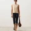 Camisas sin mangas de 100 % lino con cuello alto y botones Camisas sin mangas de 100 % lino con cuello alto y botones