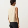Camisas sin mangas de 100 % lino con cuello alto y botones Camisas sin mangas de 100 % lino con cuello alto y botones