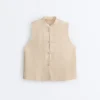 Camisas sin mangas de 100 % lino con cuello alto y botones Camisas sin mangas de 100 % lino con cuello alto y botones