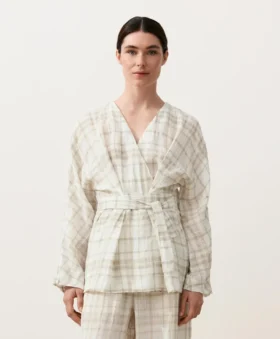 Camisas tipo kimono de mezcla de lino y lyocell a cuadros Camisas tipo kimono de mezcla de lino y lyocell a cuadros