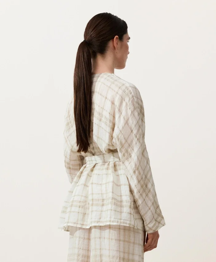Camisas tipo kimono de mezcla de lino y lyocell a cuadros Camisas tipo kimono de mezcla de lino y lyocell a cuadros