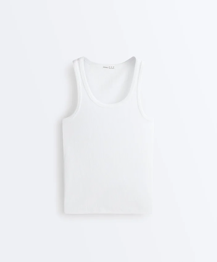 Camiseta ajustada de canalé con tirantes, de algodón y modal Camiseta ajustada de canalé con tirantes, de algodón y modal