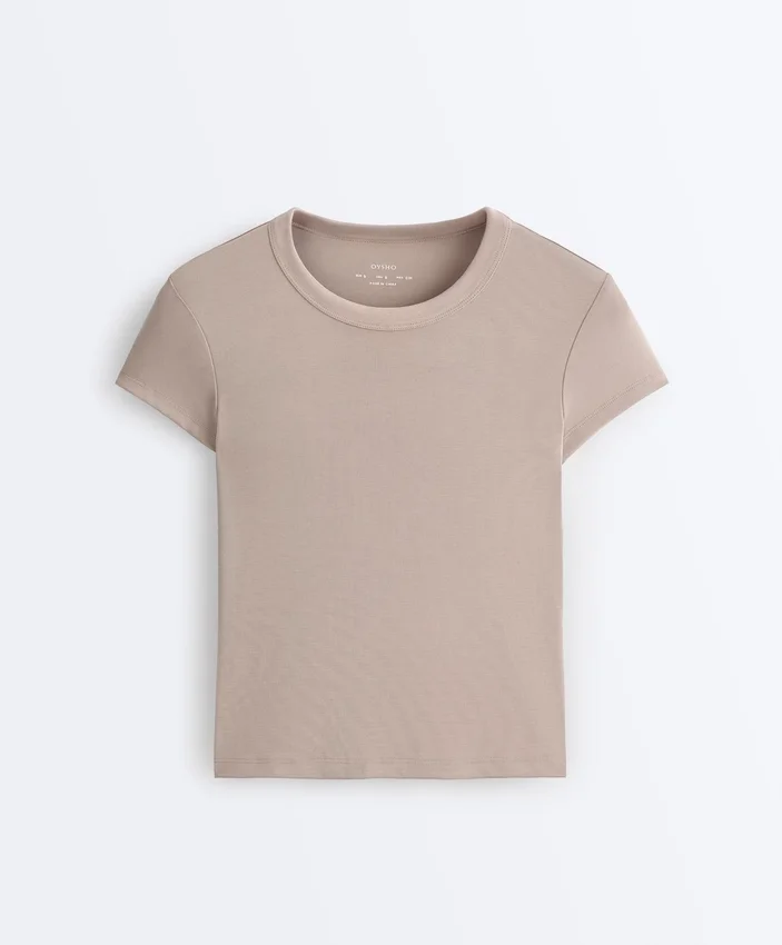 Camiseta ajustada de manga corta de modal acanalado Camiseta ajustada de manga corta de modal acanalado