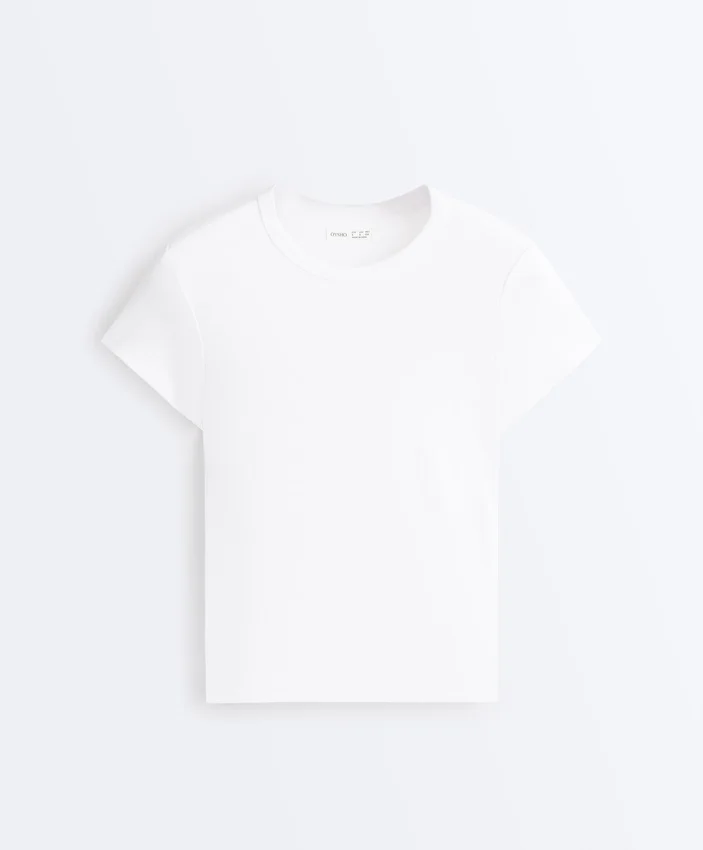 Camiseta ajustada de manga corta de punto elástico en mezcla de algodón Camiseta ajustada de manga corta de punto elástico en mezcla de algodón