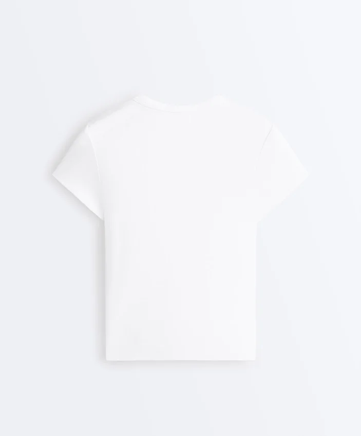 Camiseta ajustada de manga corta de punto elástico en mezcla de algodón Camiseta ajustada de manga corta de punto elástico en mezcla de algodón