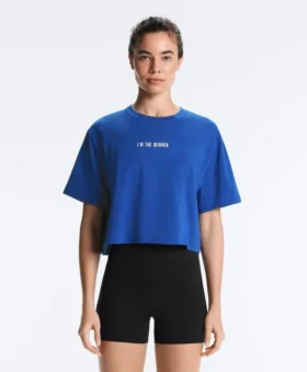 Camiseta corta de corte recto con eslogan, de mezcla de algodón