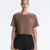 Camiseta corta de corte recto con eslogan, de mezcla de algodón Camiseta corta de corte recto con eslogan, de mezcla de algodón