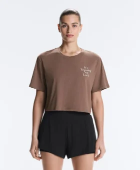 Camiseta corta de corte recto con eslogan, de mezcla de algodón