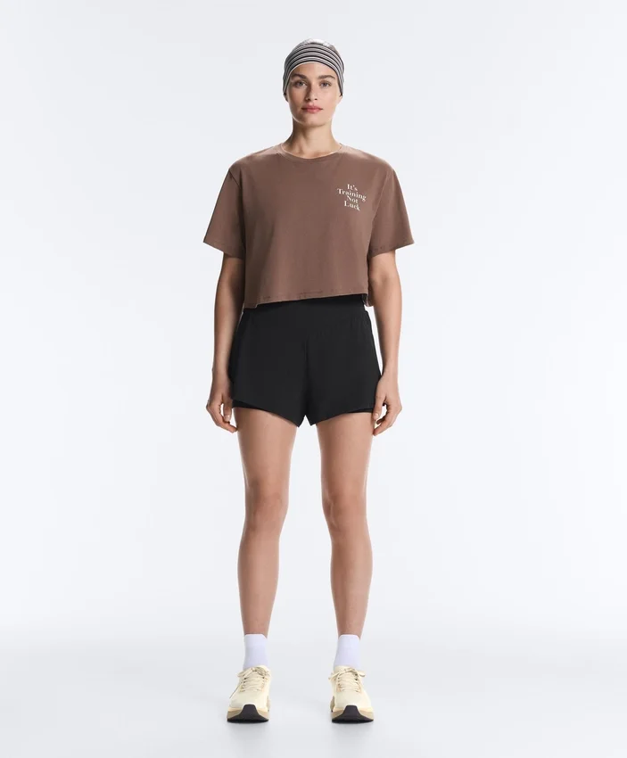 Camiseta corta de corte recto con eslogan, de mezcla de algodón Camiseta corta de corte recto con eslogan, de mezcla de algodón