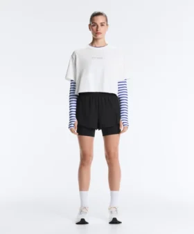 Camiseta corta de corte recto con eslogan, de mezcla de algodón