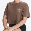 Camiseta corta de corte recto con eslogan, de mezcla de algodón Camiseta corta de corte recto con eslogan, de mezcla de algodón