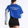 Camiseta corta de corte recto con eslogan, de mezcla de algodón Camiseta corta de corte recto con eslogan, de mezcla de algodón
