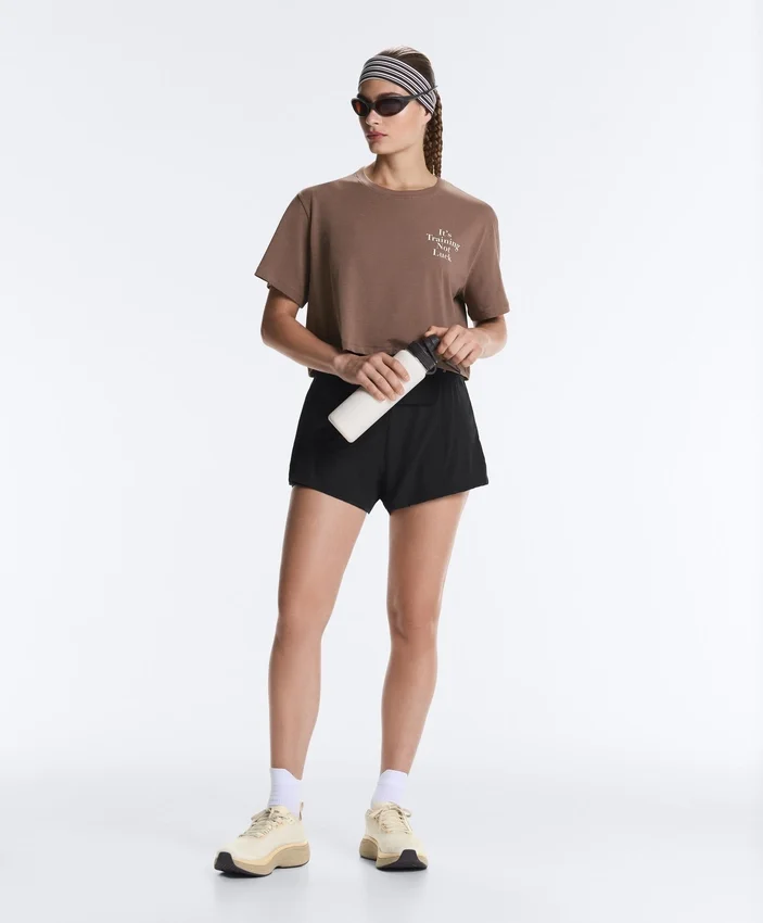 Camiseta corta de corte recto con eslogan, de mezcla de algodón Camiseta corta de corte recto con eslogan, de mezcla de algodón
