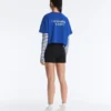 Camiseta corta de corte recto con eslogan, de mezcla de algodón Camiseta corta de corte recto con eslogan, de mezcla de algodón