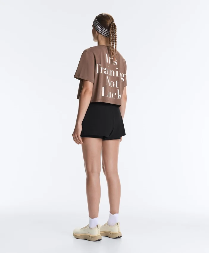 Camiseta corta de corte recto con eslogan, de mezcla de algodón Camiseta corta de corte recto con eslogan, de mezcla de algodón