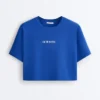Camiseta corta de corte recto con eslogan, de mezcla de algodón Camiseta corta de corte recto con eslogan, de mezcla de algodón