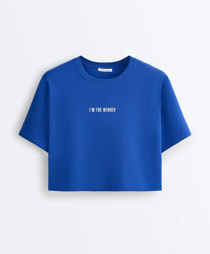 Camiseta corta de corte recto con eslogan, de mezcla de algodón Camiseta corta de corte recto con eslogan, de mezcla de algodón