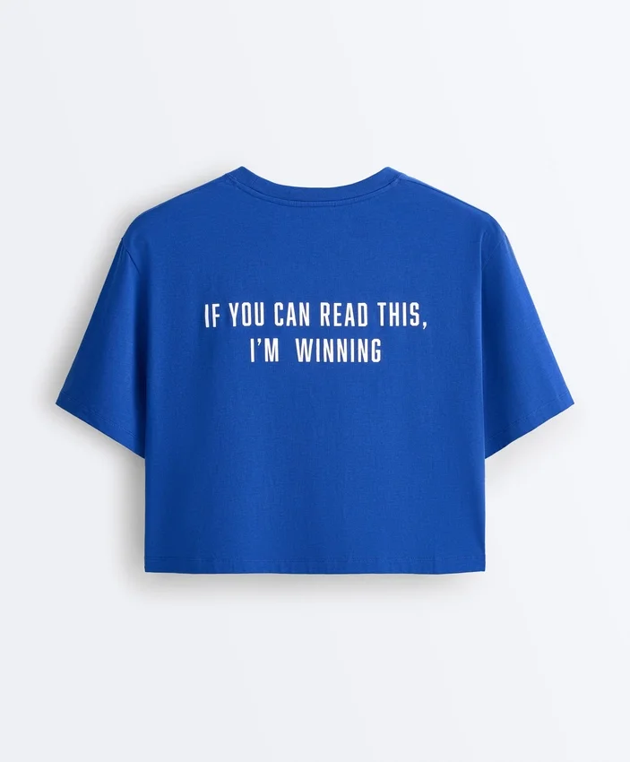 Camiseta corta de corte recto con eslogan, de mezcla de algodón Camiseta corta de corte recto con eslogan, de mezcla de algodón
