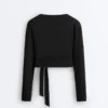 Camiseta cruzada de punto elástico de mezcla de algodón Camiseta cruzada de punto elástico de mezcla de algodón