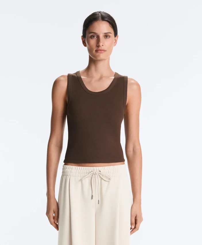 Camiseta de canalé con tirantes anchos, algodón y modal Camiseta de canalé con tirantes anchos, algodón y modal
