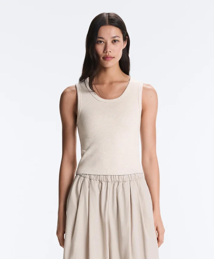 Camiseta de canalé con tirantes anchos, algodón y modal Camiseta de canalé con tirantes anchos, algodón y modal